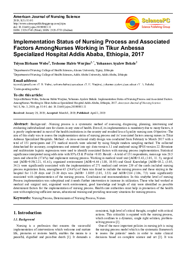(PDF) Implementation Status of Nursing Process and Associated Factors ...