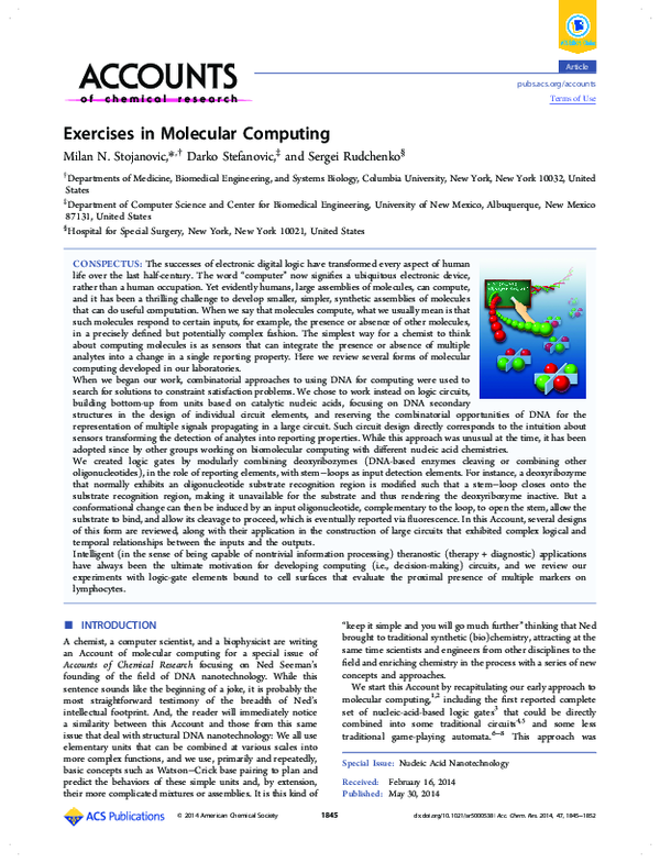 (PDF) Exercises in Molecular Computing