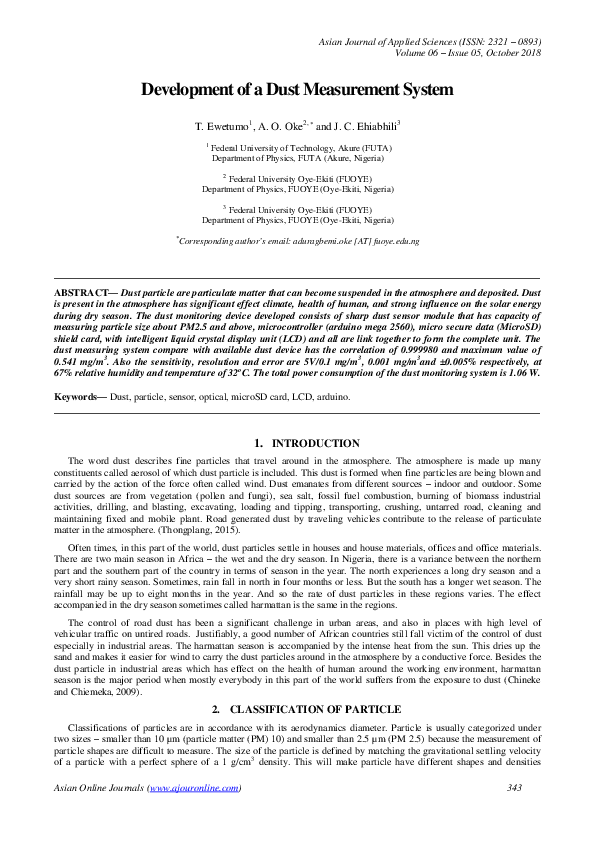 (PDF) Development of a Dust Measurement System