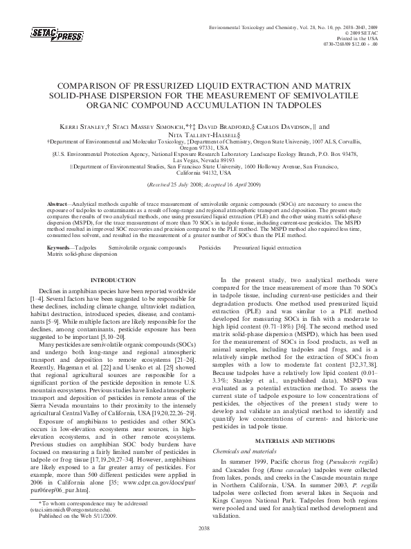 (PDF) Comparison of Pressurized Liquid Extraction and Matrix Solid ...