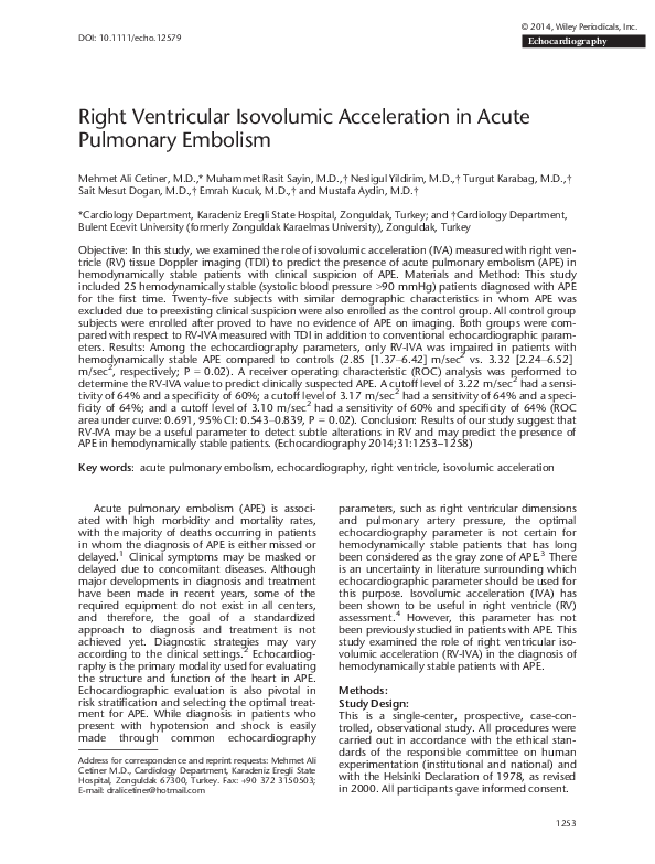(PDF) Right Ventricular Isovolumic Acceleration in Acute Pulmonary Embolism
