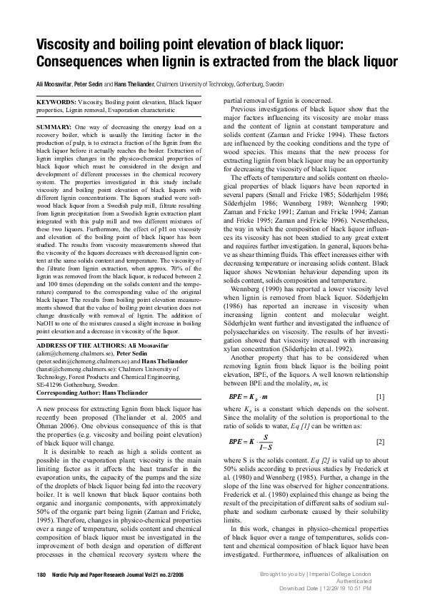 (PDF) Viscosity and boiling point elevation of black liquor