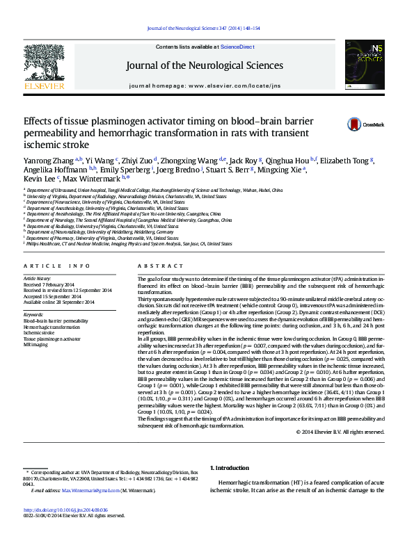 (PDF) Effects of tissue plasminogen activator timing on blood-brain ...