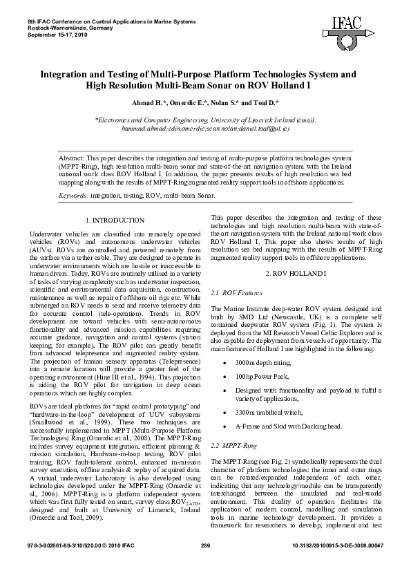 (PDF) Integration and Testing of MultiPurpose Platform Technologies