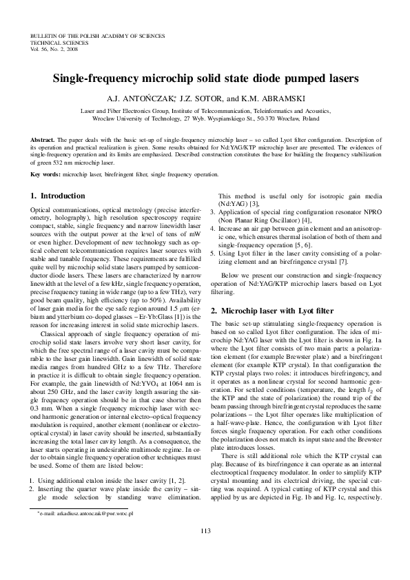 (PDF) Single-frequency microchip solid state diode pumped lasers