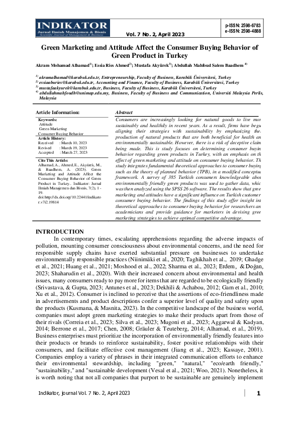 (PDF) Green Marketing and Attitude Affect the Consumer Buying Behavior ...