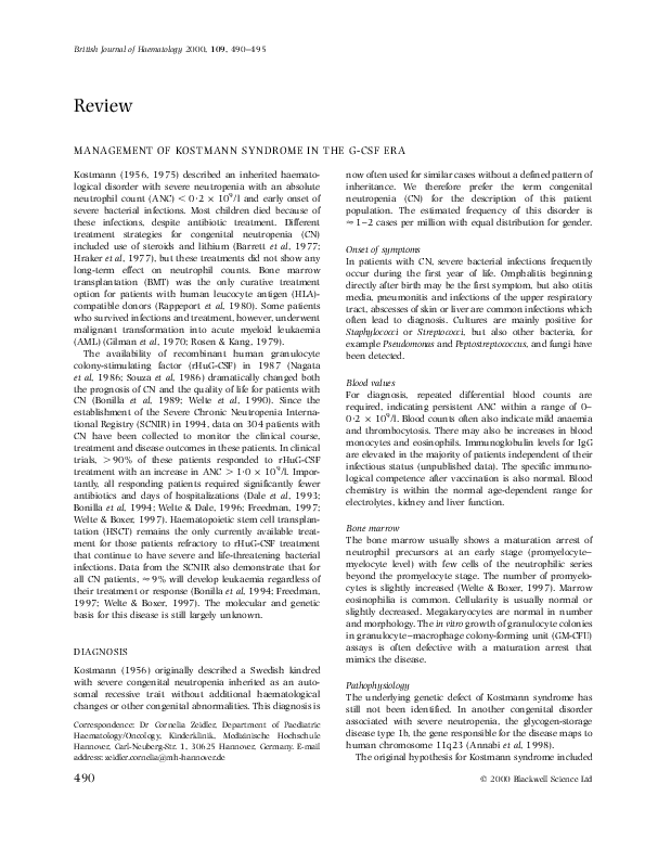 (PDF) Management of kostmann syndrome in the g-csf era