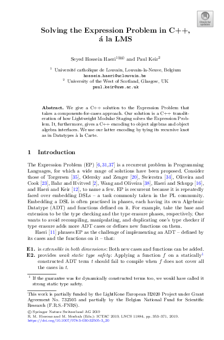 (PDF) Solving the Expression Problem in C++, á la LMS
