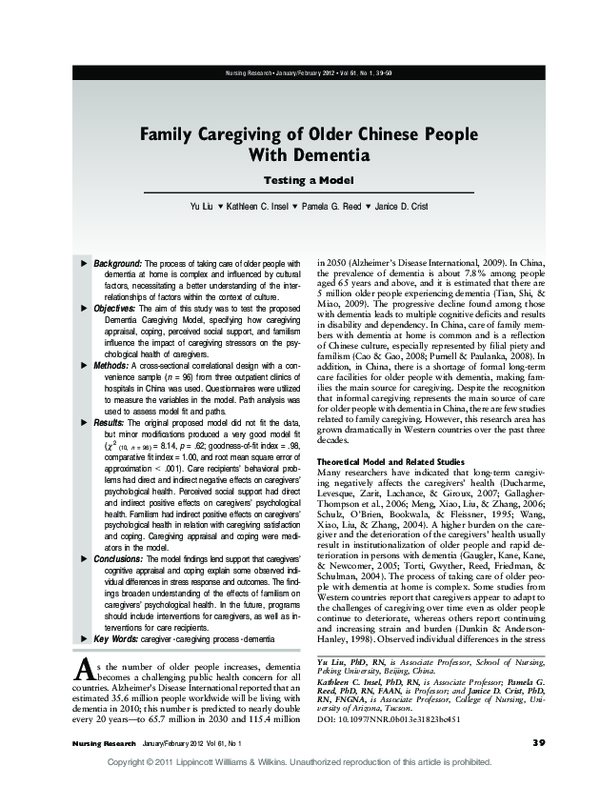 (PDF) Family Caregiving of Older Chinese People With Dementia