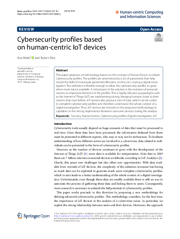 (PDF) Cybersecurity profiles based on human-centric IoT devices