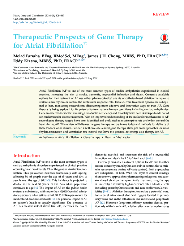(PDF) Therapeutic Prospects of Gene Therapy for Atrial Fibrillation