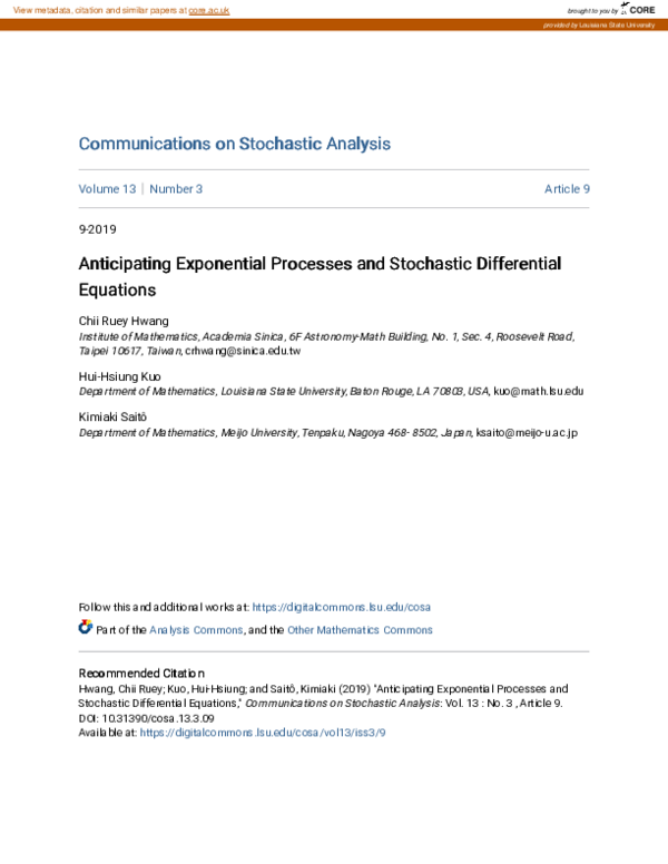 (PDF) Anticipating Exponential Processes and Stochastic Differential ...