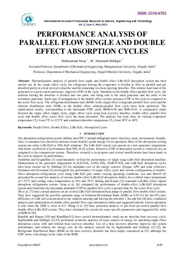 (PDF) Performance Analysis of Parallel Flow Single and Double Effect ...