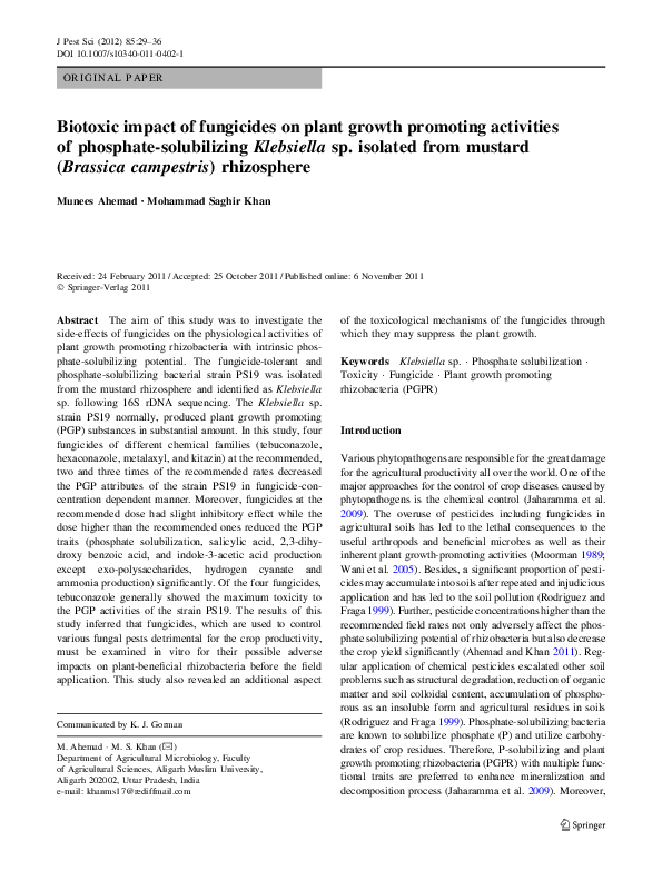 (PDF) Biotoxic impact of fungicides on plant growth promoting ...