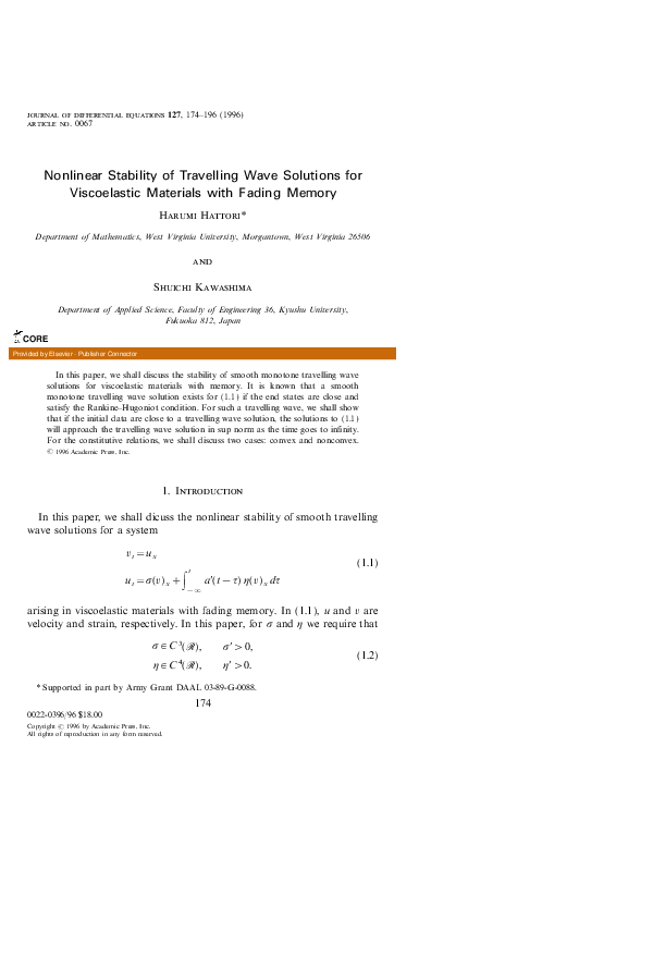 (PDF) Nonlinear Stability of Travelling Wave Solutions for Viscoelastic ...