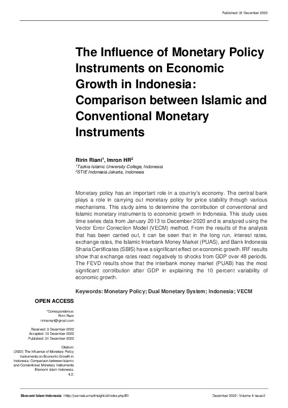 (PDF) The Influence of Monetary Policy Instruments on Economic Growth ...