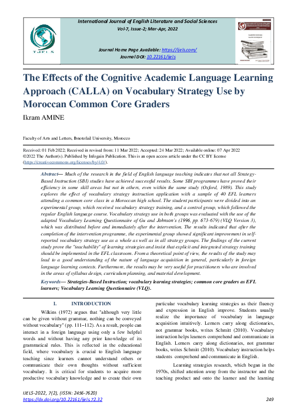(PDF) The Effects of the Cognitive Academic Language Learning Approach ...