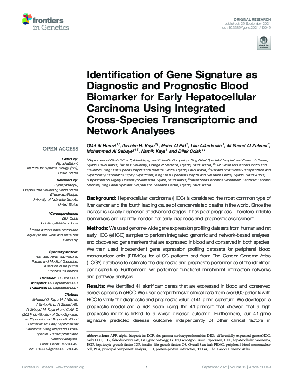 (PDF) Identification of Gene Signature as Diagnostic and Prognostic ...