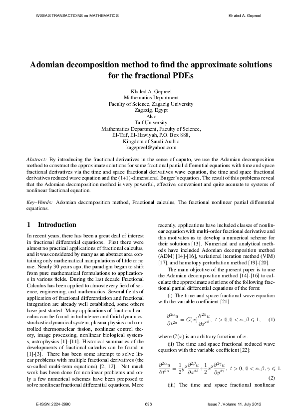 (PDF) Adomian decomposition method to find the approximate solutions ...