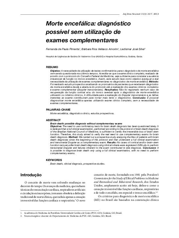 (PDF) Morte encefálica: diagnóstico possível sem utilização de exames ...