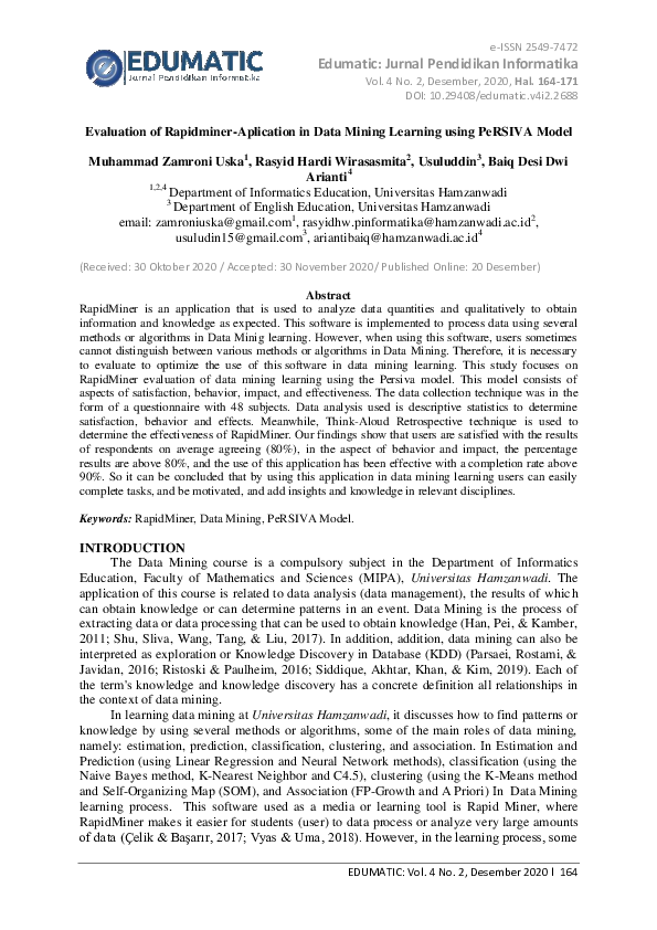 (PDF) Evaluation of Rapidminer-Aplication in Data Mining Learning using ...