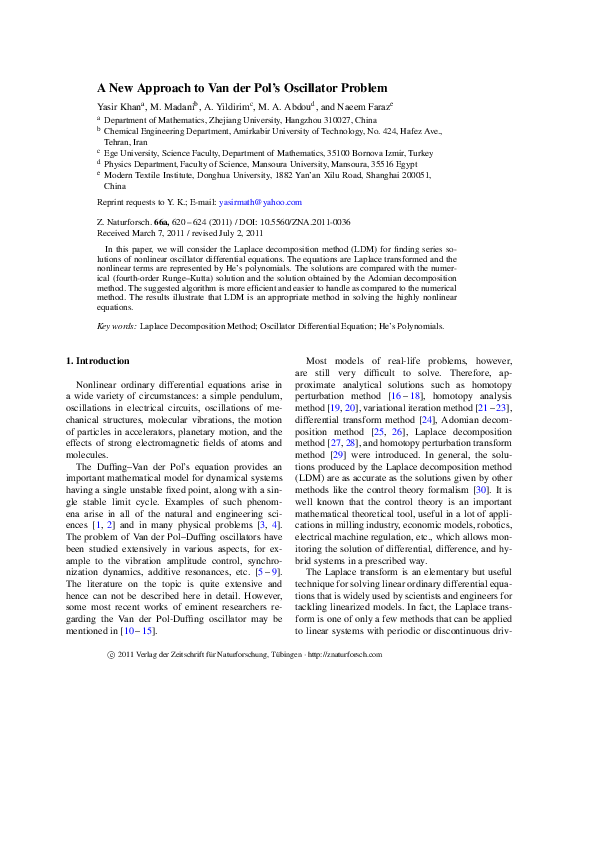 (PDF) A New Approach to Van der Pol’s Oscillator Problem