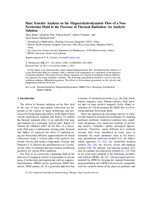 (PDF) Heat Transfer Analysis on the Magnetohydrodynamic Flow of a Non ...