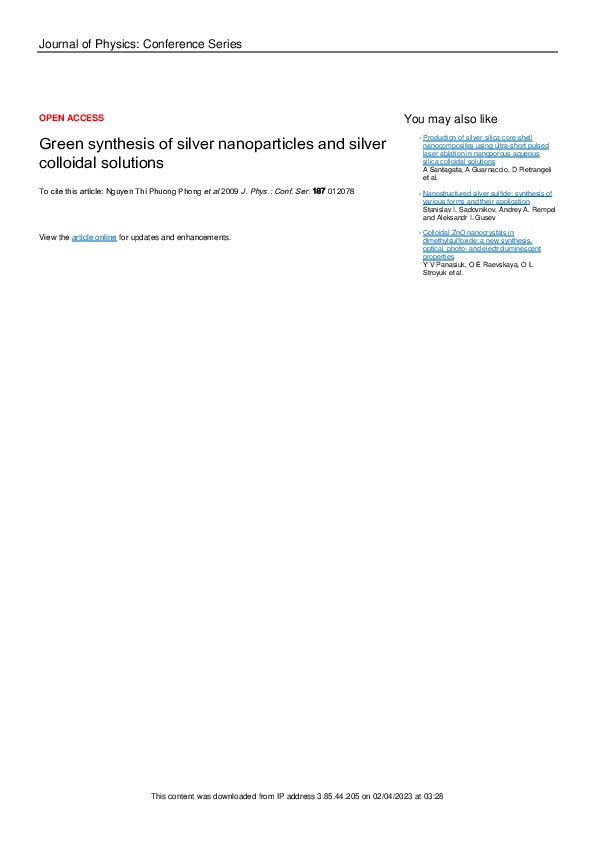(PDF) Green synthesis of silver nanoparticles and silver colloidal ...