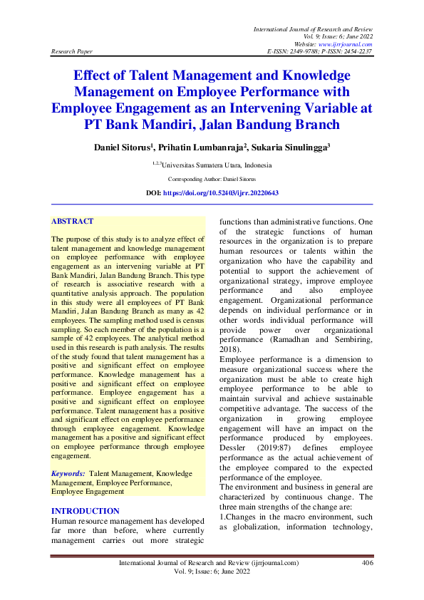 (PDF) Effect of Talent Management and Knowledge Management on Employee ...
