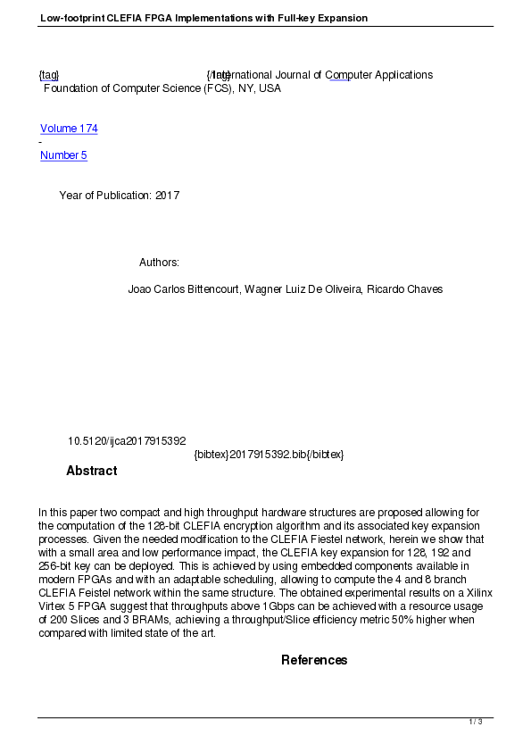 (PDF) Low-footprint CLEFIA FPGA Implementations with Full-key Expansion