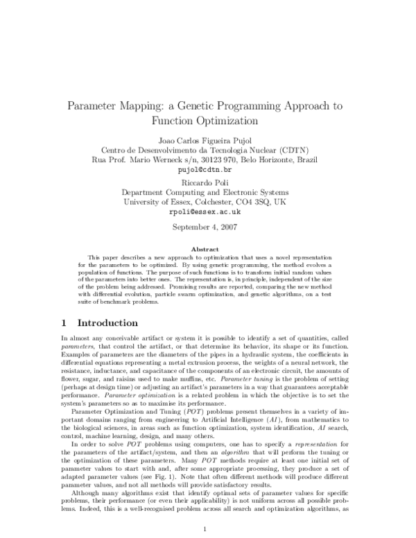 (PDF) Parameter Mapping: A genetic programming approach to function ...