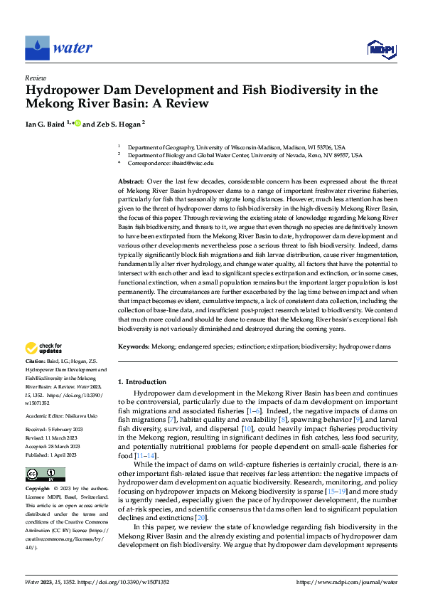 (PDF) Hydropower Dam Development and Fish Biodiversity in the Mekong ...