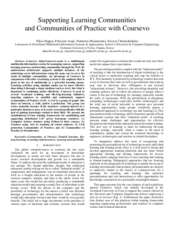 (PDF) Supporting learning communities and communities of practice with ...