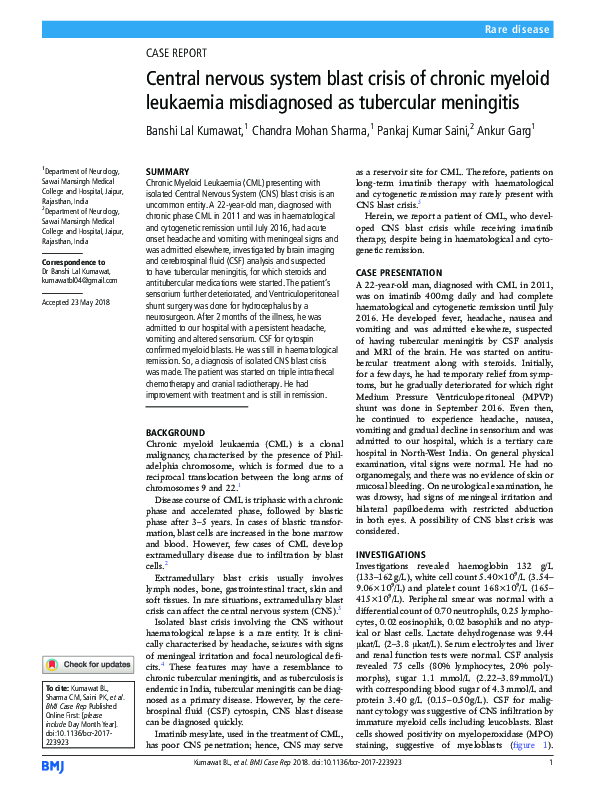 (PDF) Central nervous system blast crisis of chronic myeloid leukaemia ...