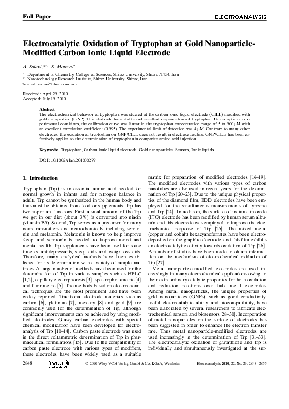 (PDF) Electrocatalytic Oxidation of Tryptophan at Gold Nanoparticle ...