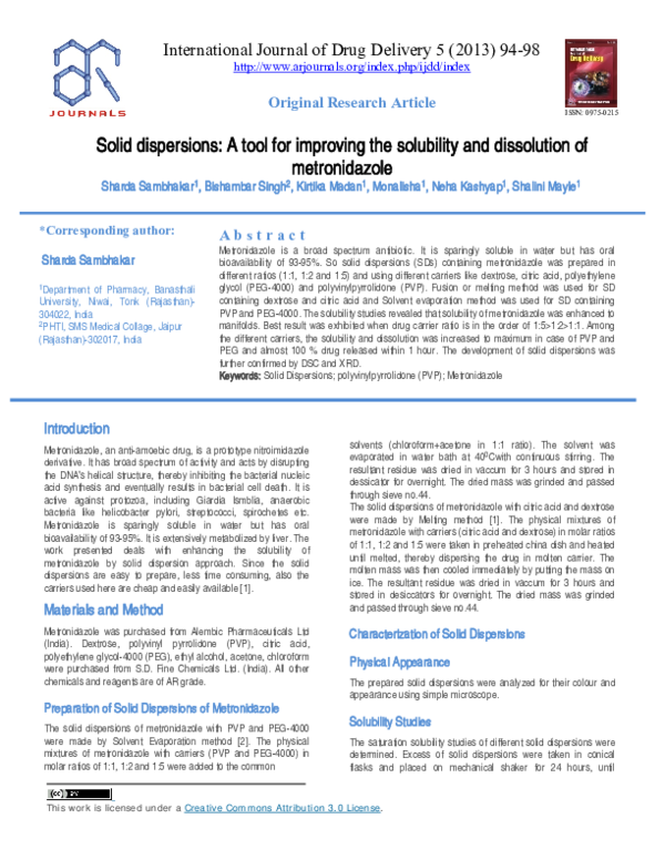(PDF) Solid Dispersions: A tool for improving the Solubility and ...