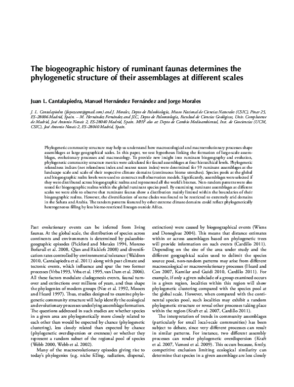(PDF) The biogeographic history of ruminant faunas determines the structure of