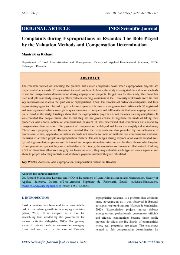 (PDF) Complaints during Expropriations in Rwanda: The Role Played by ...