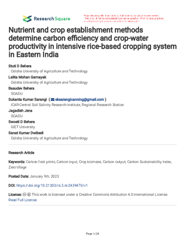 (PDF) Nutrient and crop establishment methods determine carbon ...