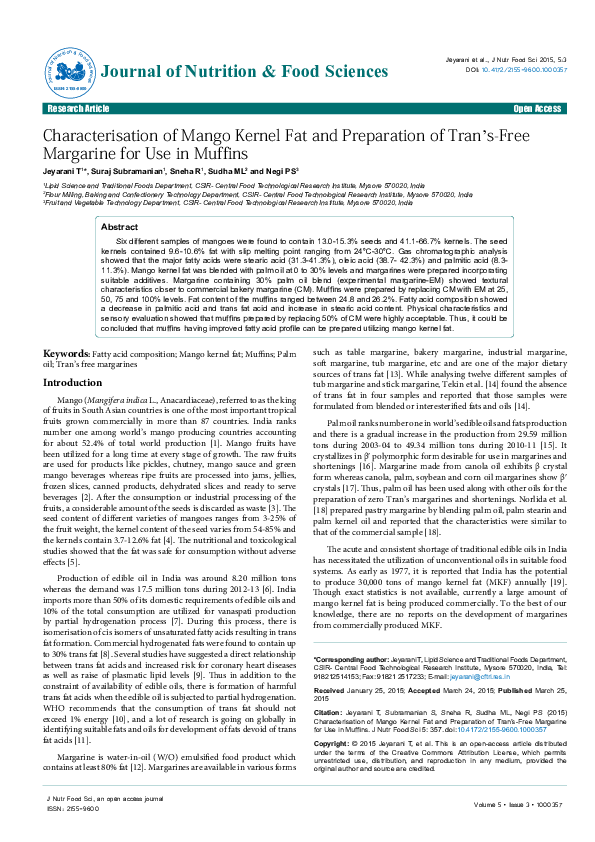 (PDF) Characterisation of Mango Kernel Fat and Preparation of TranÂ’s ...