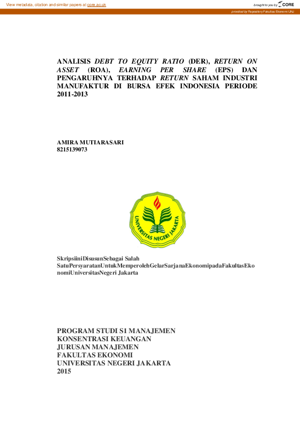 (PDF) Analisis Debt to Equity Ratio (Der), Return on Asset (Roa ...