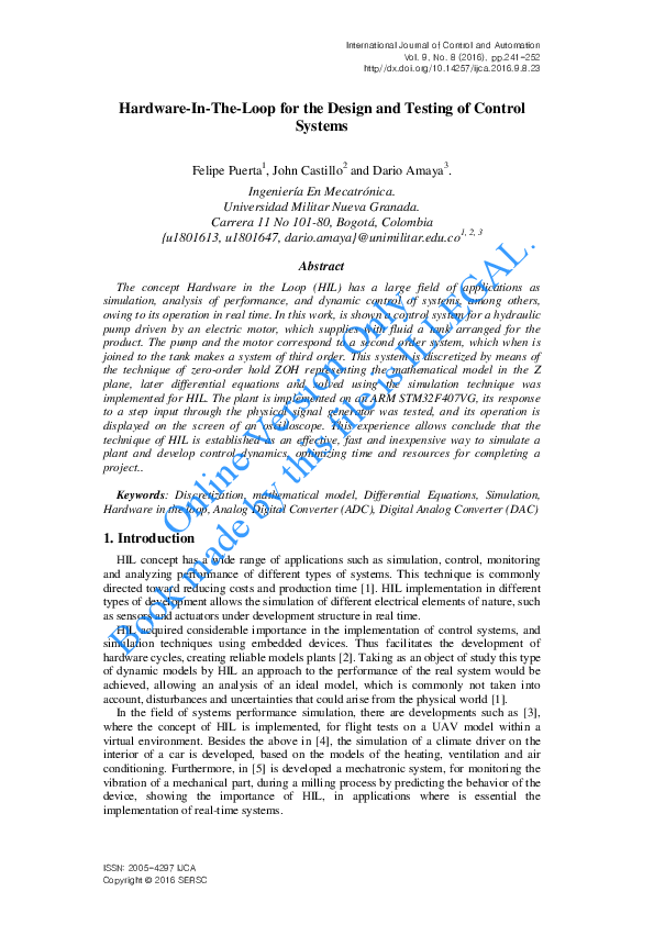 (PDF) Hardware-In-The-Loop for the Design and Testing of Control Systems