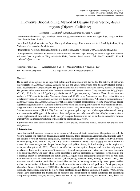 (PDF) Innovative Biocontrolling Method of Dengue Fever Vector, Aedes ...