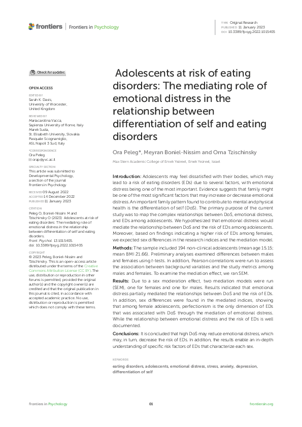 (PDF) Adolescents at risk of eating disorders: The mediating role of ...