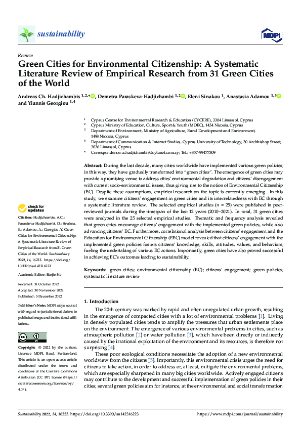 (PDF) Green Cities for Environmental Citizenship: A Systematic ...