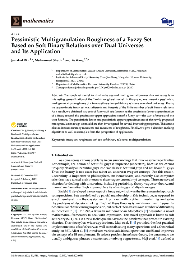 (PDF) Pessimistic Multigranulation Roughness of a Fuzzy Set Based on ...