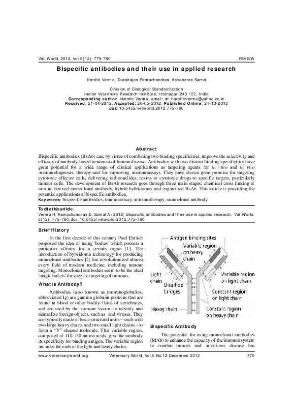 (PDF) Bispecific antibodies and their use in applied research