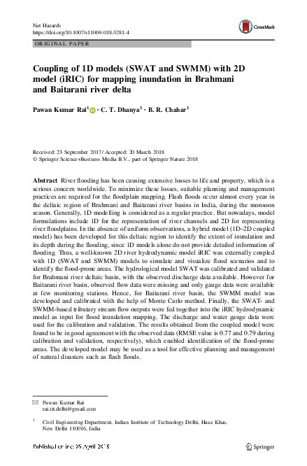 (PDF) Coupling of 1D models (SWAT and SWMM) with 2D model (iRIC) for ...