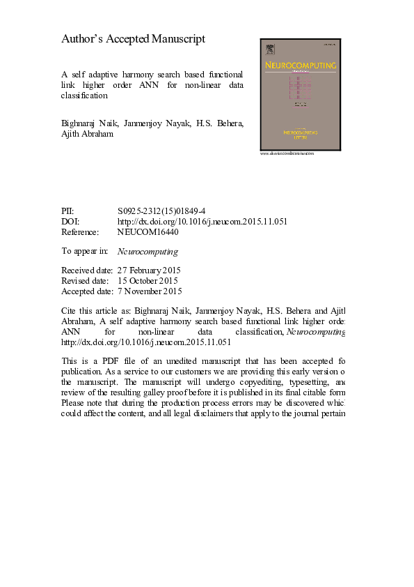 (PDF) A self adaptive harmony search based functional link higher order ...