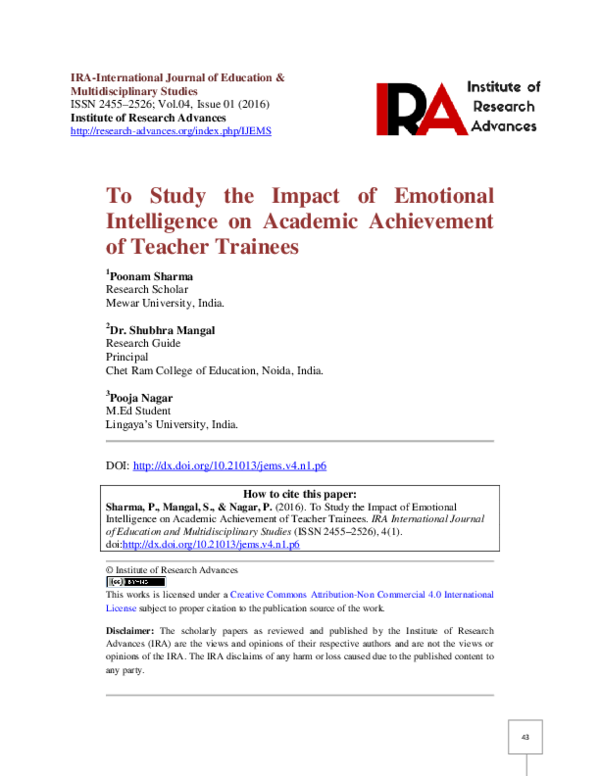 (PDF) To Study the Impact of Emotional Intelligence on Academic ...